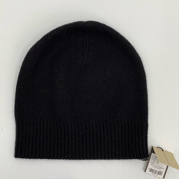 Burberry Cashmere black knitted beanie hat cap stretch Nova check plaid trim new - Picture 2 of 3